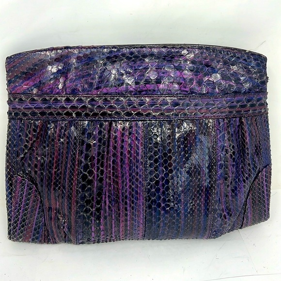 Purple Eggplant Python Snakeskin Clutch Shoulder Bag - Picture 2 of 8